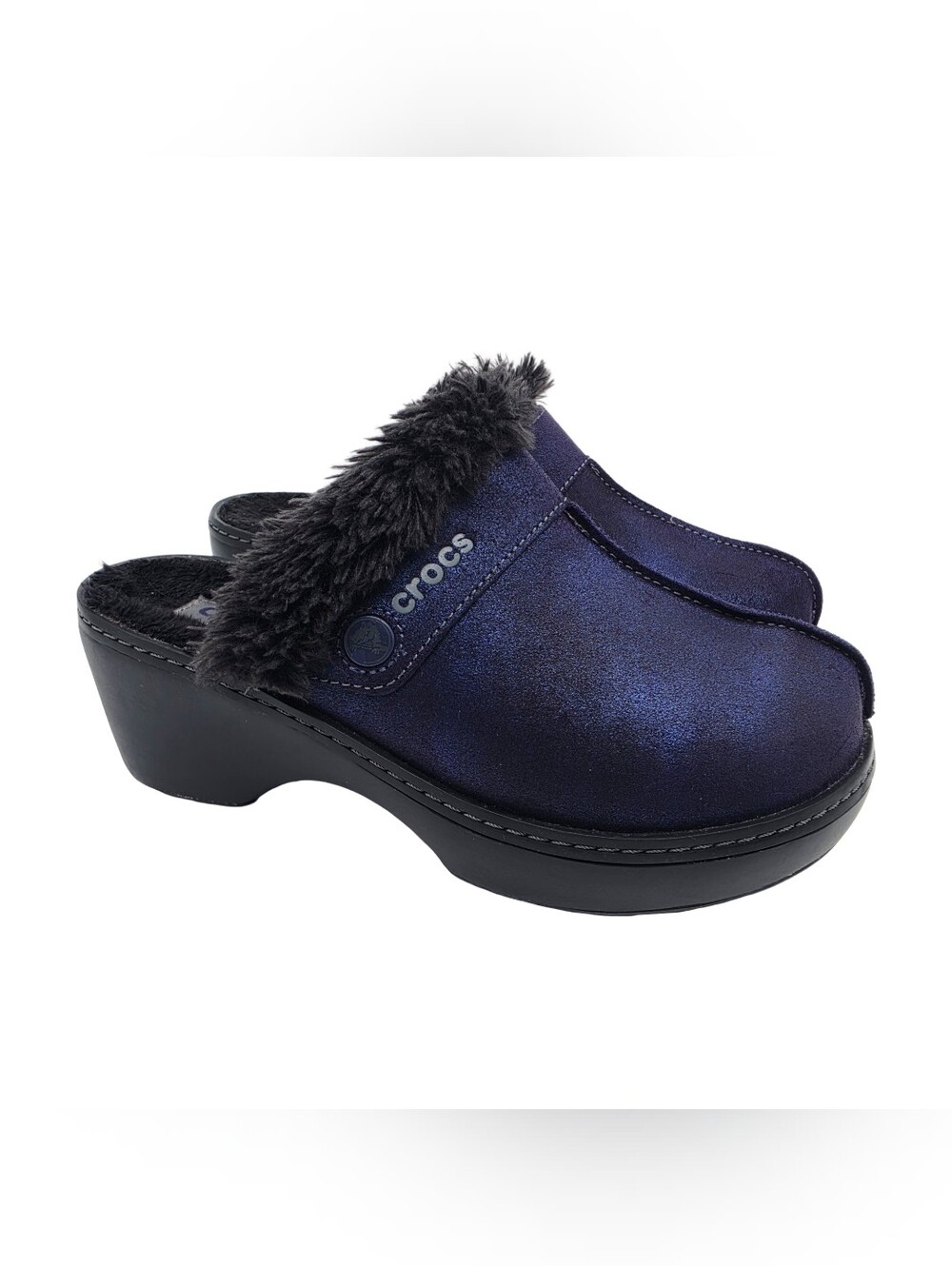 Crocs Cobbler Shimmer Leather Wedge Mules Berryessa Luxe Size 6 NWT